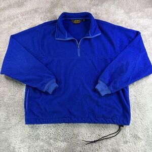 Vintage Eddie Bauer Fleece Quarter Zip Men's Large Blue USA Made 90s Pullover